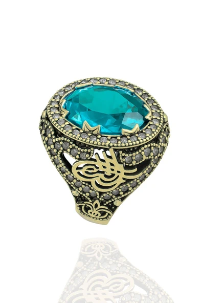 Sultani Serisi Akuamarin Taşlı Otantik 925 Ayar Gümüş Kadın Yüzük ürün görseli 1