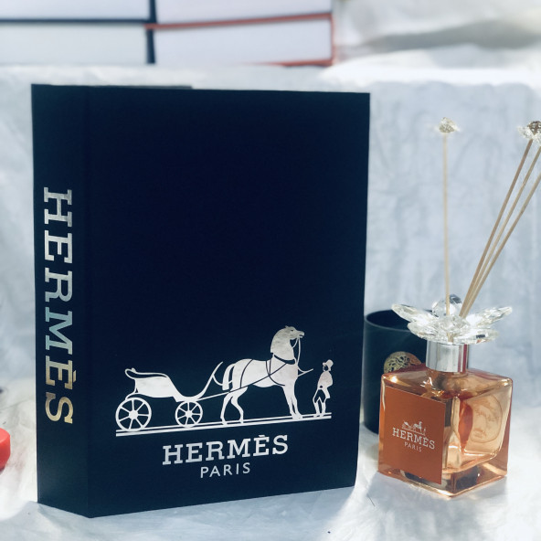 Hermes, Openable Decorative Book Box, Fashion Fake Books, Home Decor, Black & Silver