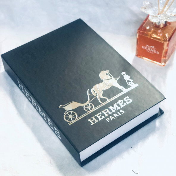 Hermes, Openable Decorative Book Box, Fashion Fake Books, Home Decor, Black & Silver - 2