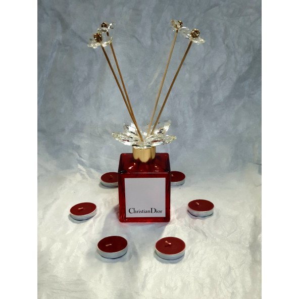 Christian Dior Decorative Room Fragrance Crystal Red Glass Bottle Home Decoration with Bamboo Stick