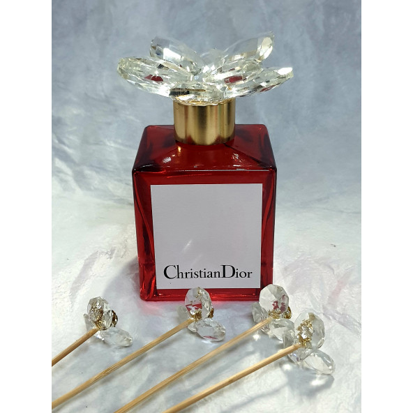 Christian Dior Decorative Room Fragrance Crystal Red Glass Bottle Home Decoration with Bamboo Stick - 2