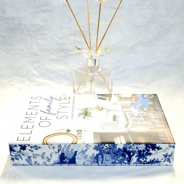 Elements, Openable Decorative Book Box, Fashion Fake Books, Home Decor, Blue - White - 2