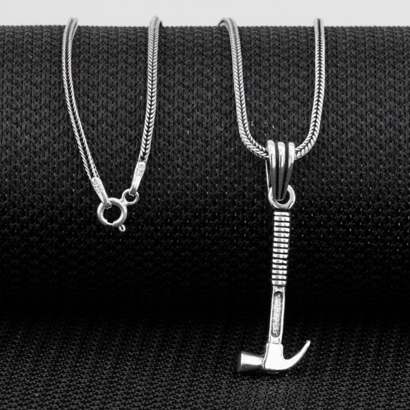 Çekiç Tasarımlı 925 Ayar Gümüş Kolye - Resim 2