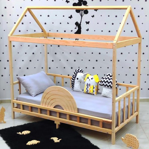 Markaawm Çatılı Montessori Yatak 90x190 Doğal Çam Çocuk Karyola - 6