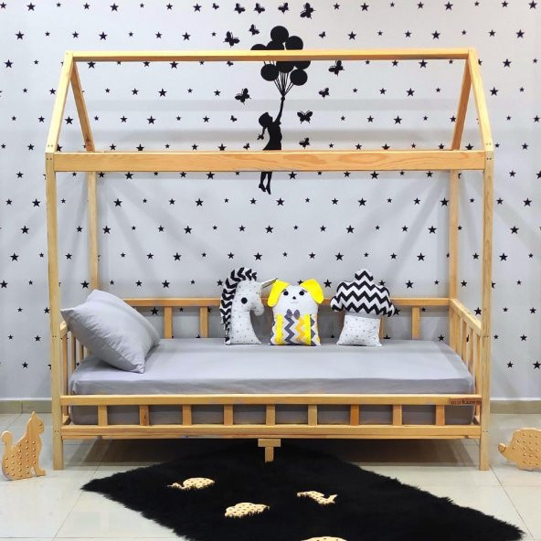 Markaawm Çatılı Montessori Yatak 90x190 Doğal Çam Çocuk Karyola - 9