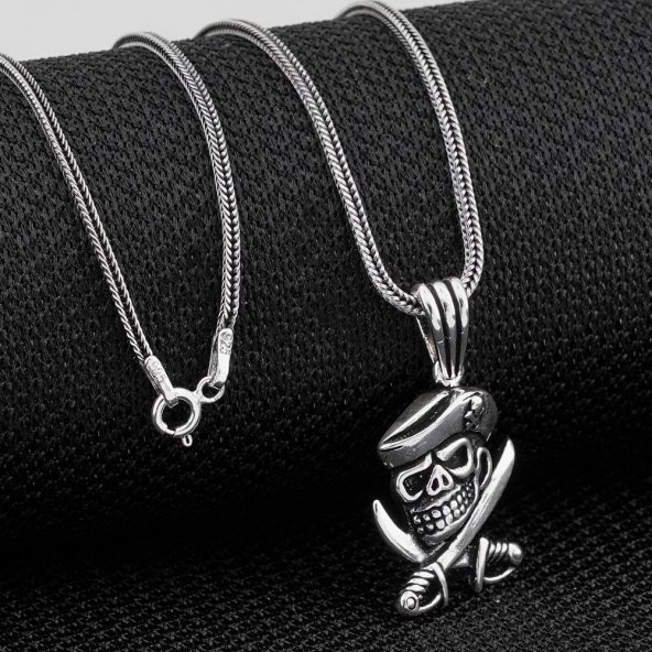 Korsan Temalı 925 Ayar Gümüş Kolye - Resim 2