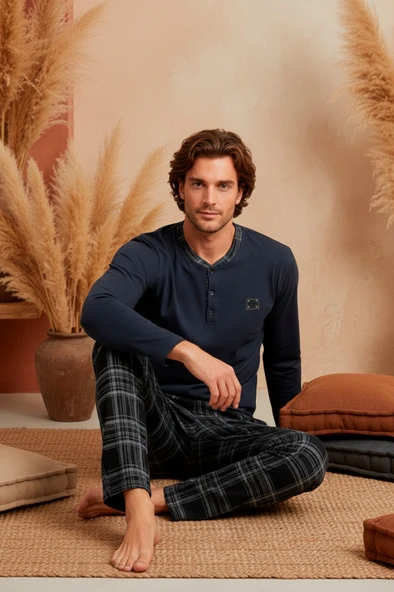 Nisanca %100 Pamuk Mevsimlik Uzun Kol Erkek Pijama Takımı- Babalar Günü Serisi ürün görseli 1