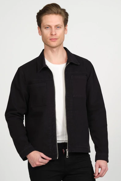 Erkek Regular Fit Fermuarlı Gabardin Spor Gömlek Ceket - 2