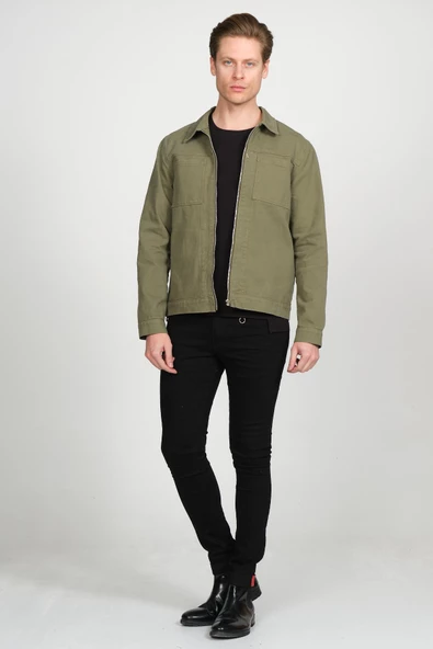 Erkek Regular Fit Fermuarlı Gabardin Spor Gömlek Ceket - 9
