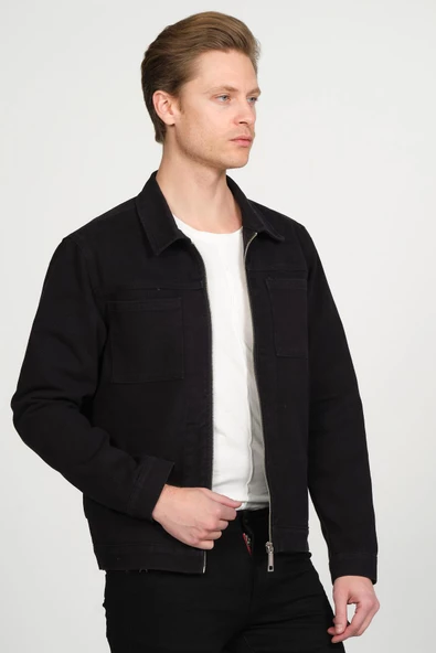 Erkek Regular Fit Fermuarlı Gabardin Spor Gömlek Ceket - 4