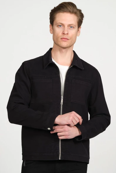 Erkek Regular Fit Fermuarlı Gabardin Spor Gömlek Ceket - 5