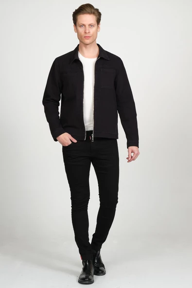 Erkek Regular Fit Fermuarlı Gabardin Spor Gömlek Ceket - 3