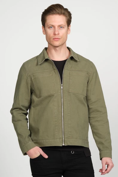 Erkek Regular Fit Fermuarlı Gabardin Spor Gömlek Ceket - 12