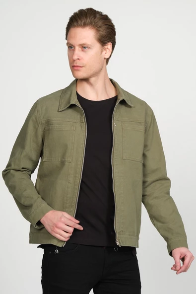 Erkek Regular Fit Fermuarlı Gabardin Spor Gömlek Ceket - 11