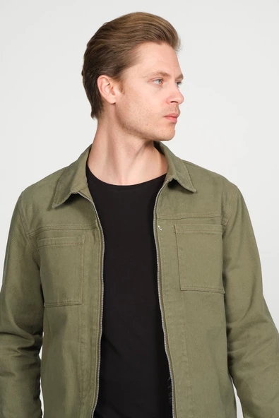 Erkek Regular Fit Fermuarlı Gabardin Spor Gömlek Ceket - 10