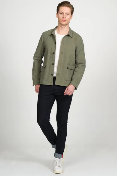 Erkek Regular Fit Düğmeli Gabardin Spor Gömlek Ceket - 9