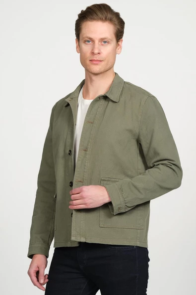 Erkek Regular Fit Düğmeli Gabardin Spor Gömlek Ceket - 10