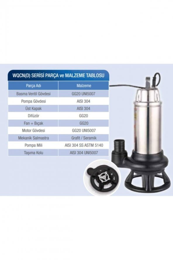 Diamond Wqcnd10-11 Serisi Kirli Ve Atık Sular Için Parçalayıcı Bıçaklı Dalgıç Pompa 1hp 220v - Resim 2