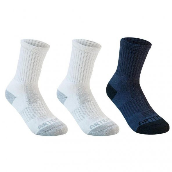 Artengo RS500 Çocuk Çorabı Kışlık ÇorapUzun Konçlu Havlu Yapılı Beyaz-Lacivert 3 Çift