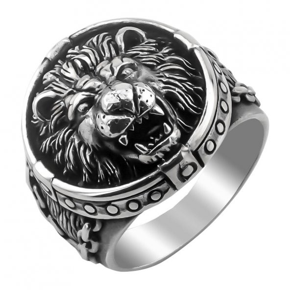 Kükreyen Aslan Figürlü 925 Ayar Gümüş Yüzük - Resim 3