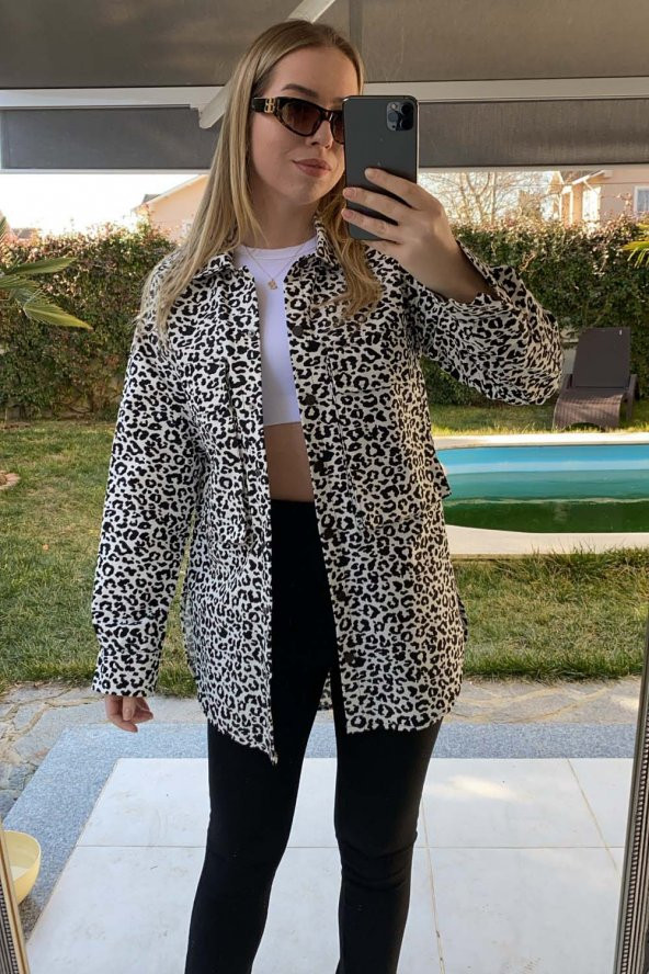Leopar Desen Torba Cepli Gömlek Ceket 1385 Siyah - 2