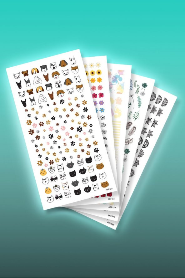 5li Tırnak Dövmesi Seti, Tırnak Sticker Seti, Nail Art, Tattoo