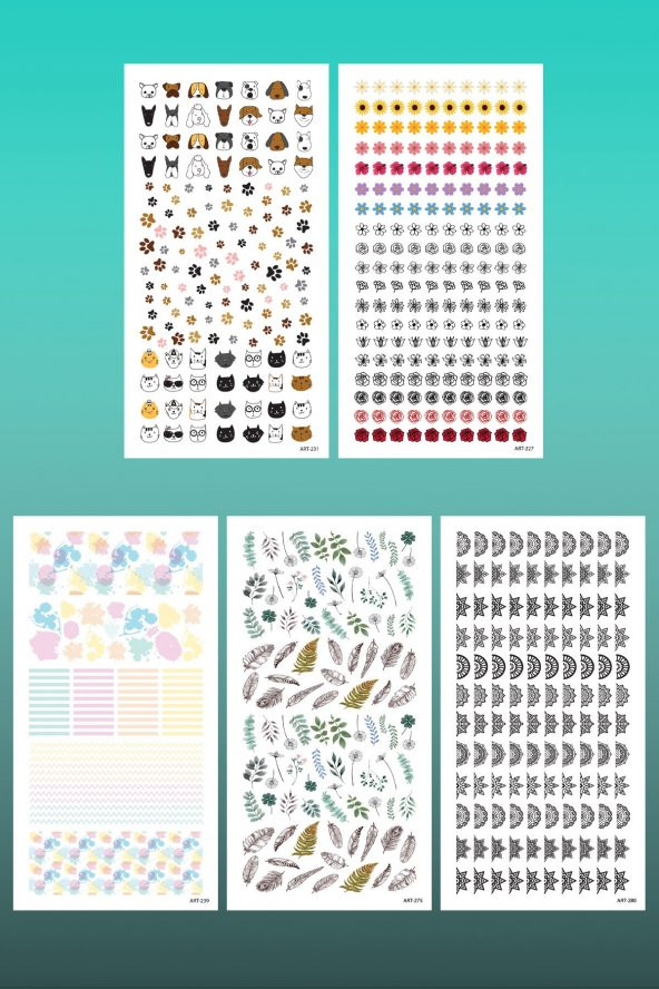 5li Tırnak Dövmesi Seti, Tırnak Sticker Seti, Nail Art, Tattoo - 2
