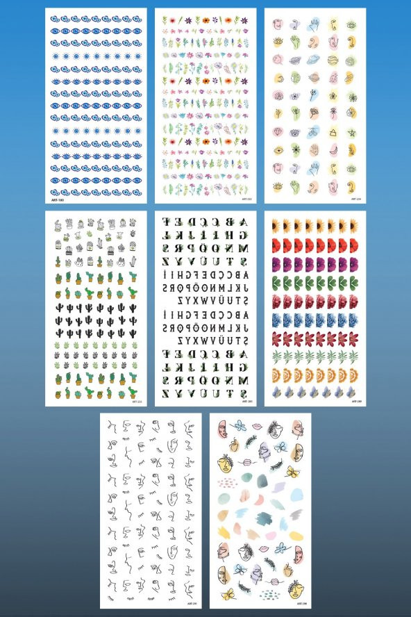8li Tırnak Dövmesi Seti, Tırnak Sticker Seti, Nail Art, Tattoo - 2