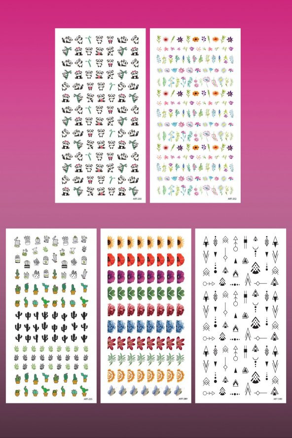5li Tırnak Dövmesi Seti, Tırnak Sticker Seti, Nail Art, Tattoo - 2