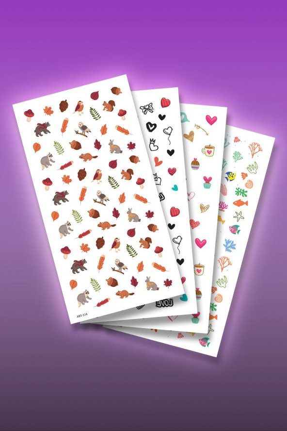 4lü Tırnak Dövmesi Seti, Tırnak Sticker Seti, Nail Art, Tattoo