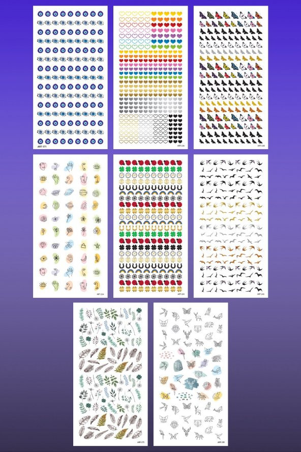 8li Tırnak Dövmesi Seti, Tırnak Sticker Seti, Nail Art, Tattoo - 2