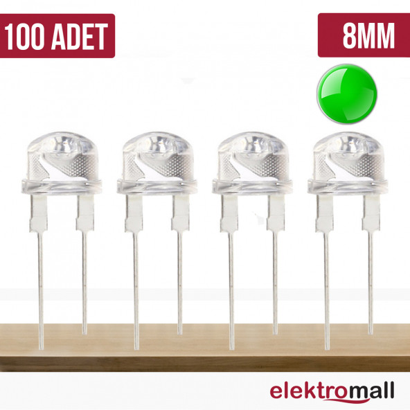 8mm 0.5W Şeffaf Yeşil Mantar Led - 100 Adet