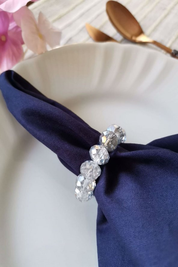 6 Adet Gümüş Kristal Top Boncuklu Peçete Yüzüğü