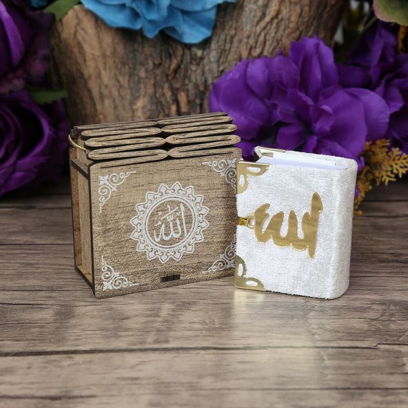 Mini Ahşap Kutu & Mini Kuran-ı Kerim Beyaz (8x7cm) - 1