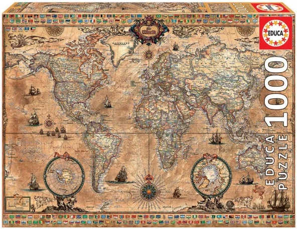 Educa 1519 - 1000 Parçalık Antik Dünya Haritası Puzzle - Antique World Map