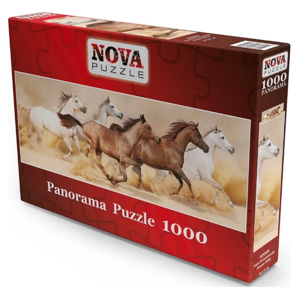 Nova 1000 Parça Kum Fırtınasında Koşan Atlar Panorama Puzzle - 2