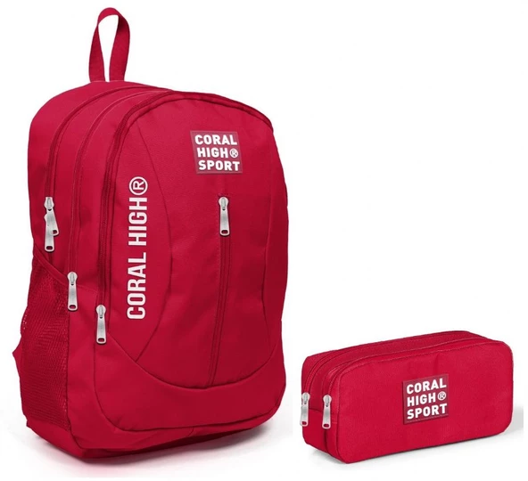 Coral High Sport Kırmızı Okul Çantası ve Kalemlik Seti - USB Soketli