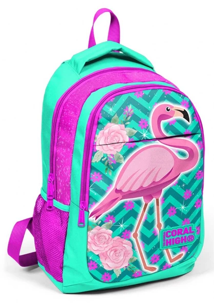 Coral High Yeşil Pembe Flamingo Kız Çocuk İlkokul Ortaokul Sırt Çantası