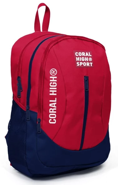 Coral High Sport Kırmızı Lacivert Okul ve Günlük Sırt Çantası - Dört Gözlü - USB ve AUX Soketli ürün görseli