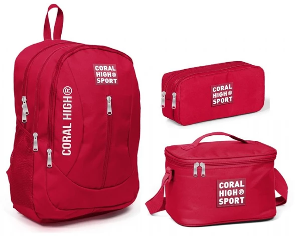 Coral High Sport Kırmızı USB Soketli Okul Çanta Seti - Kız ve Erkek