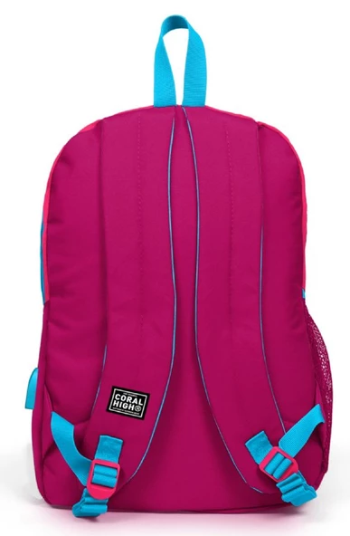 Coral High Sport Pembe Kırmızı Okul ve Günlük Sırt Çantası - Dört Gözlü - USB ve AUX Soketli - Resim 3