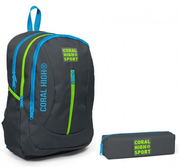 Coral High Sport Gri Yeşil Sırt Çantası ve Kalemlik Seti