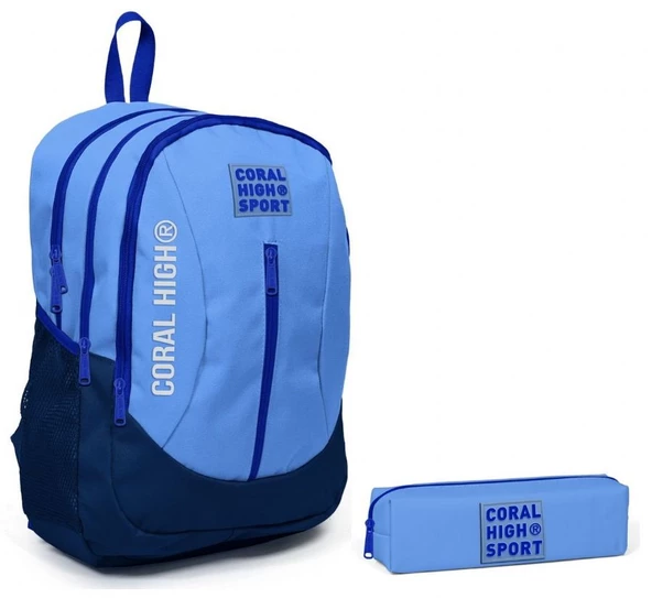 Coral High Sport Derin Mavi Lacivert Sırt Çantası ve Kalemlik Seti