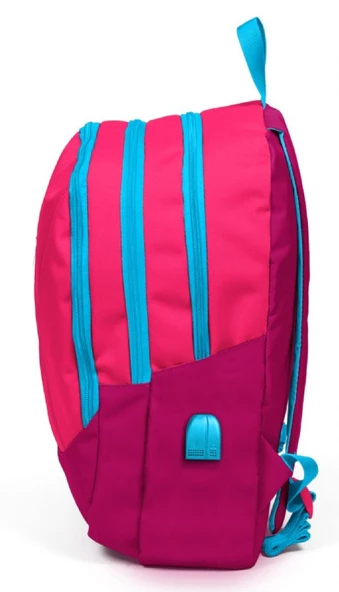 Coral High Sport Pembe Kırmızı Okul ve Günlük Sırt Çantası - Dört Gözlü - USB ve AUX Soketli - Resim 2