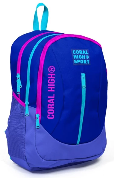 Coral High Sport Lacivert Pembe Okul ve Günlük Sırt Çantası - Dört Gözlü - USB ve AUX Soketli ürün görseli