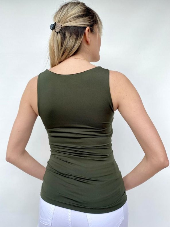 Kadın Kare Yaka Body Haki - 5
