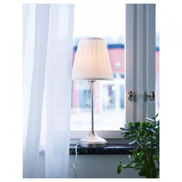 Abajur, Nikel Kaplama-Beyaz Masa Lambası 55 cm 75 W - 5