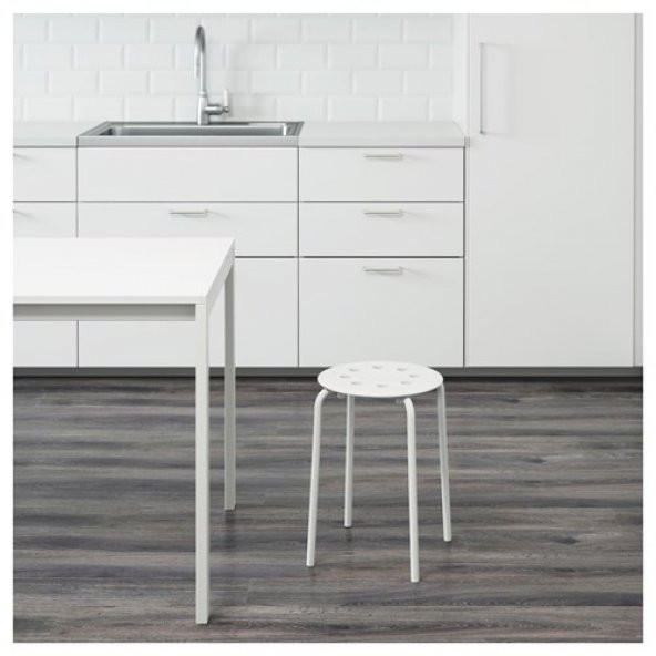 Tabure,Beyaz IKEA Genişlik 40Cm Beyaz Renk Yuvarlak Tabure - 3