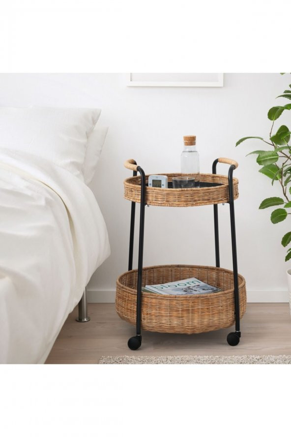 Lubban Tekerlekli Yan Sehpa Rattan-antrasit IKEA - 3