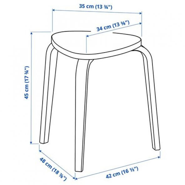 Beyaz Renk Tabure 42x48x45 Cm IKEA Huş Ağacı Tabure-Sandalye Tekli - 3